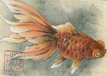 October - "Leisurely" by Lynn (Ling Ju) Chu, Madison WI - Chinese Pigment & Ink on Silk - SOLD